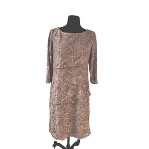 Ronni Nicole Lace Tiered Sequin Dress Taupe Formal Wedding Guest 10